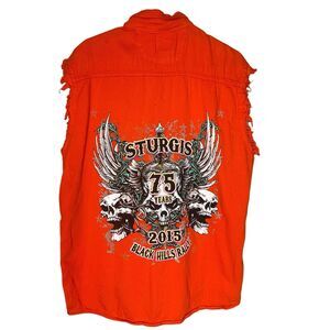 Vance Biker Wear Sturgis Button Up Shirt Mens Large Cotton 2015 Motorcycle Skull